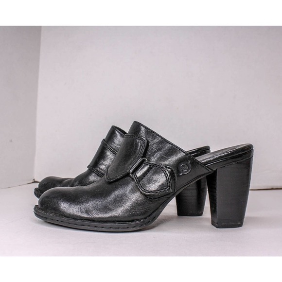 Born High Heel Clog Mules Black Leather Slip On Size 9 - Picture 1 of 5